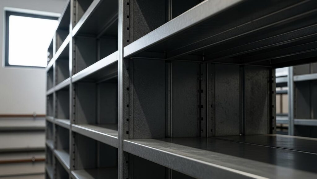 Empty shelving in a warehouse